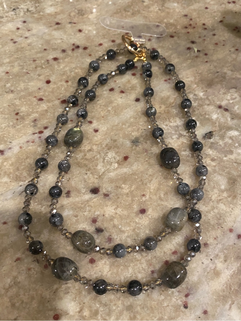 Gray Beaded Double-Strand Cell Phone Strap
